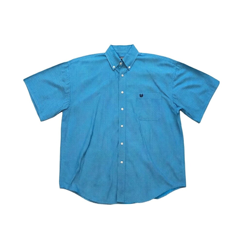 Panhandle Mens Large Turquoise Geometric Shirt Short Sleeve Western Button Up